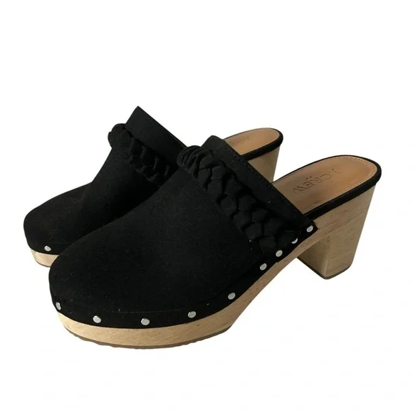 J Crew Women’s Wooden heels Clog Black Faux Suede Studded Size 6.5. - Picture 1 of 10
